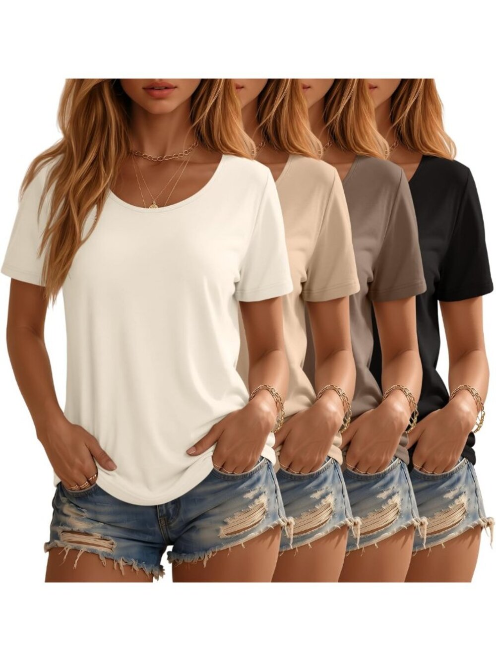 4 Pack Women's Casual Short Sleeve Tees - Soft, Comfortable, Versatile Tops